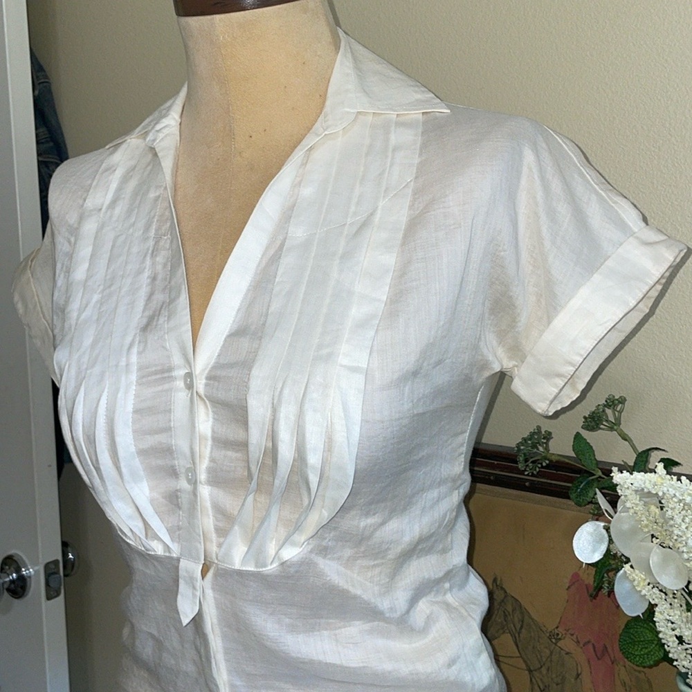A/X Armani Exchange NWOT Button Front Tuxedo Bib Blouse - Picture 4 of 8